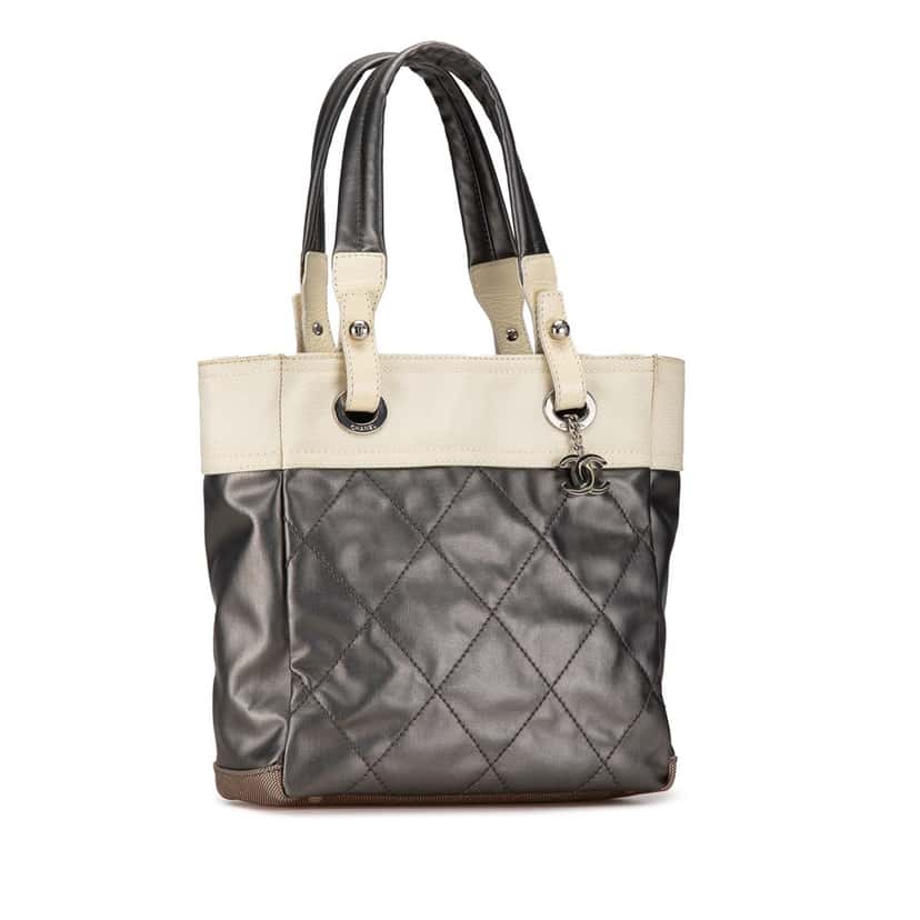 Chanel Small Bicolor Paris-Biarritz Tote Grey Canvas Good condition - Back View