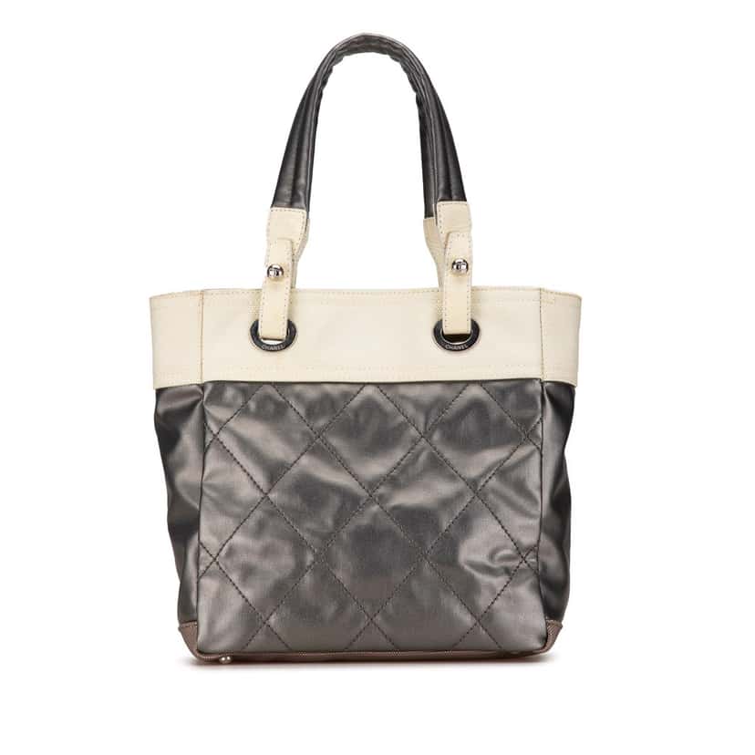 Chanel Small Bicolor Paris-Biarritz Tote Grey Canvas Good condition - Inside View