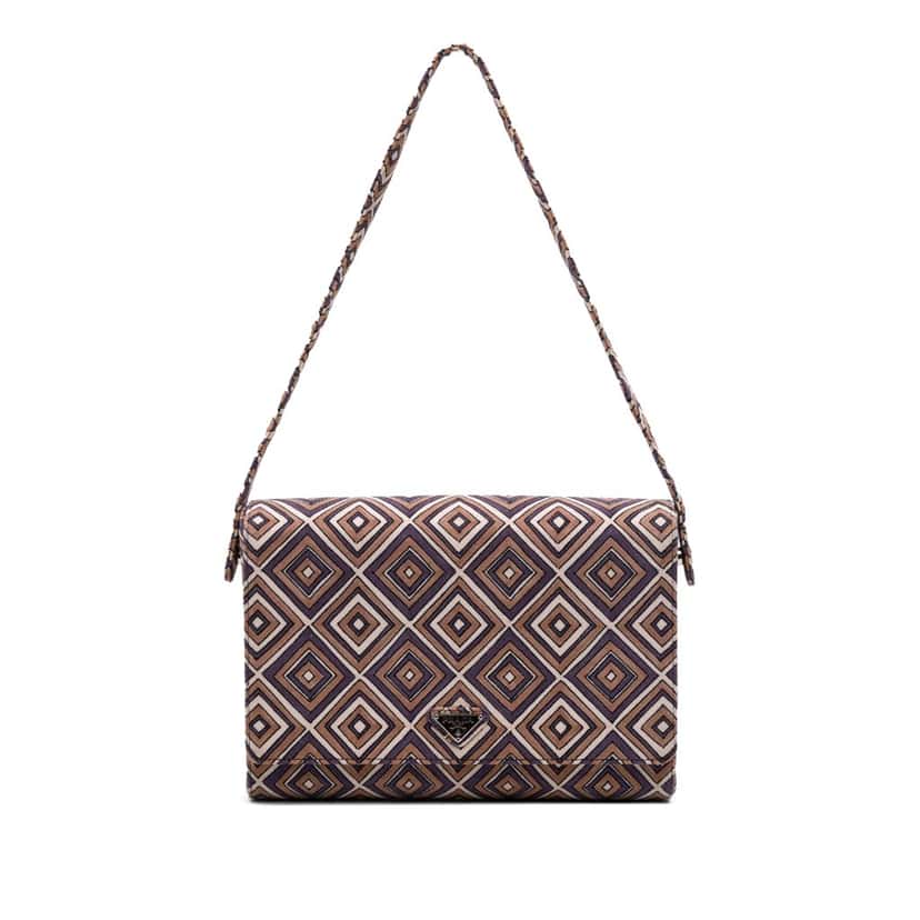 Prada Canvas Geometric Shoulder Bag Brown Canvas Good condition - Front View