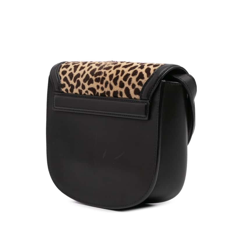 Saint Laurent Small Calfskin and Pony Hair Leopard Print Kaia Crossbody Black Leather Good condition - Back View