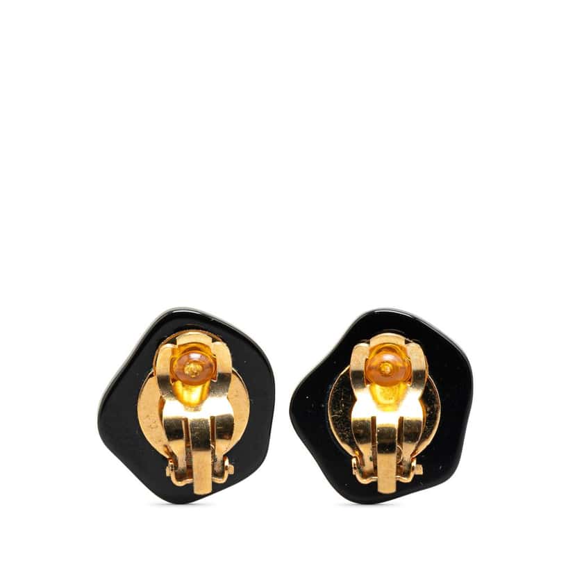 Chanel Resin Gold Plated CC Camellia Clip On Earrings Black Good condition - Back View
