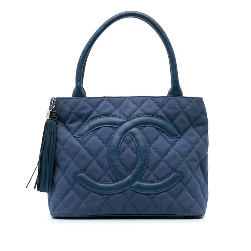 Chanel Quilted Canvas and Caviar Tassel Tote Blue Canvas Good condition - Front View