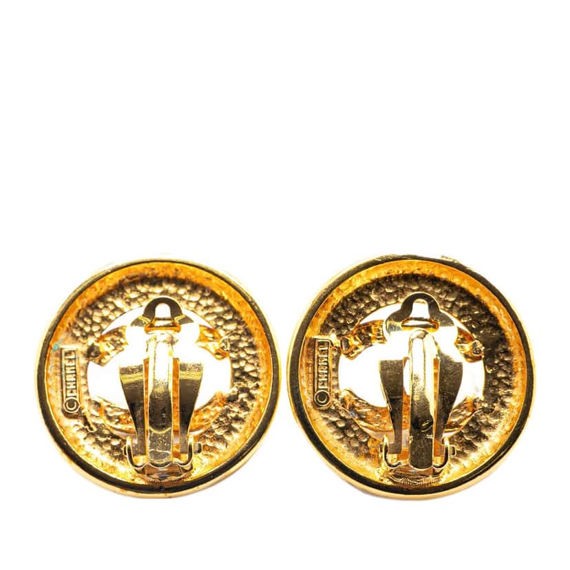 Chanel Gold Plated CC Round Clip on Earrings Gold Metal Good condition - Back View