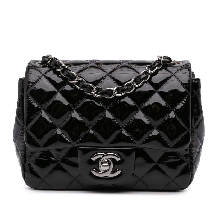 Chanel Mini Square Classic Patent Single Flap Black Leather Good condition - Front View