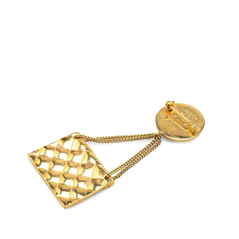 Chanel Gold Plated CC Quilted Flap Bag Brooch Gold Metal Good condition - Back View
