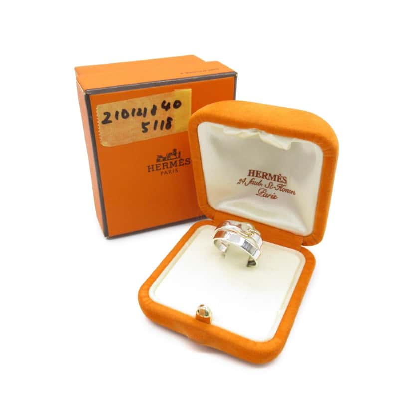Hermès Sterling Silver and 18K Yellow Gold Double Tour Buckle Ring Silver Silver Good condition - Box View