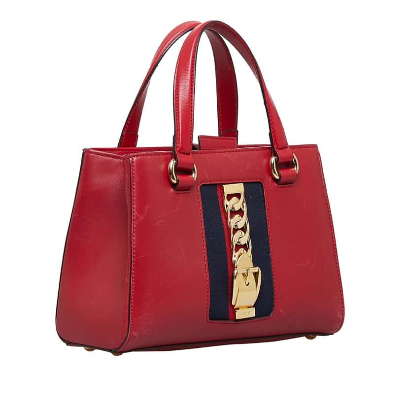 Gucci Sylvie Web Top Handle Satchel Red Leather Good condition - Back View