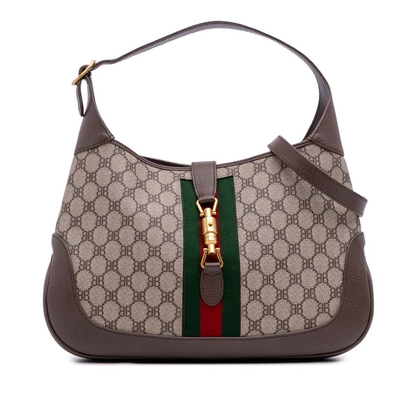 Gucci Balenciaga The Hacker Project Medium GG Supreme Web Jackie 1961 Crossbody Brown Canvas Good condition - Front View
