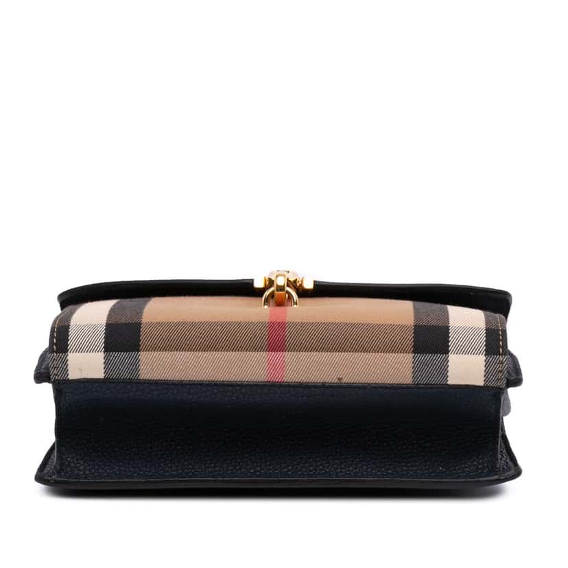 Burberry Small Leather and House Check Canvas Derby Macken Crossbody Blue Canvas Good condition - Inside View