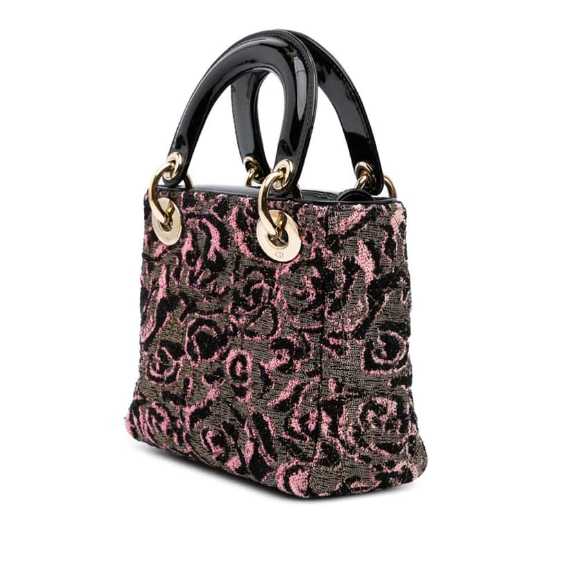 Dior Mini Tweed Rose Embroidered Lady Dior Pink Tweed Good condition - Back View