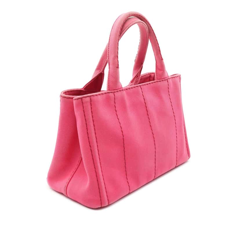 Prada Small Canvas Canapa Logo Satchel Pink Canvas Good condition - Back View