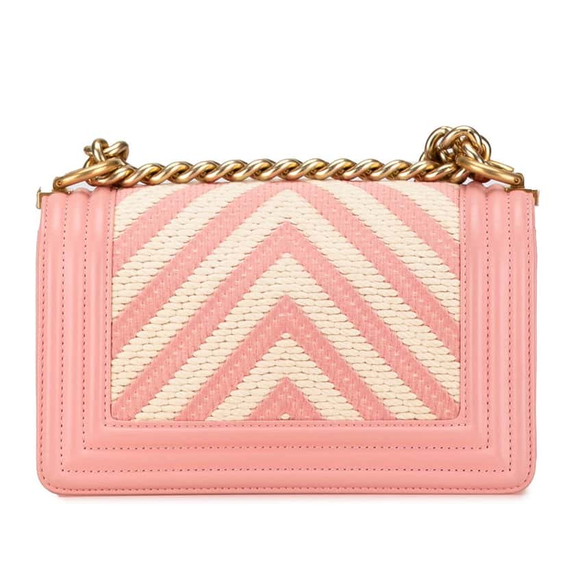Chanel Small Braided Chevron Cotton and Lambskin Boy Flap Pink Cotton Good condition - Inside View