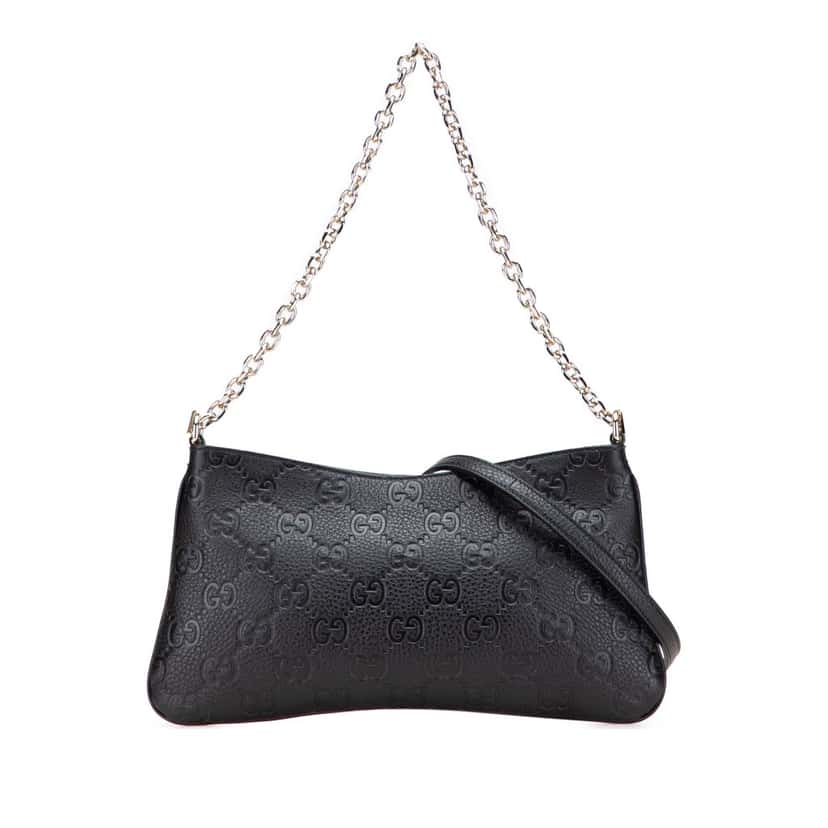 Gucci Medium GG Emblem Embossed Leather Shoulder Bag Black Leather Good condition - Front View