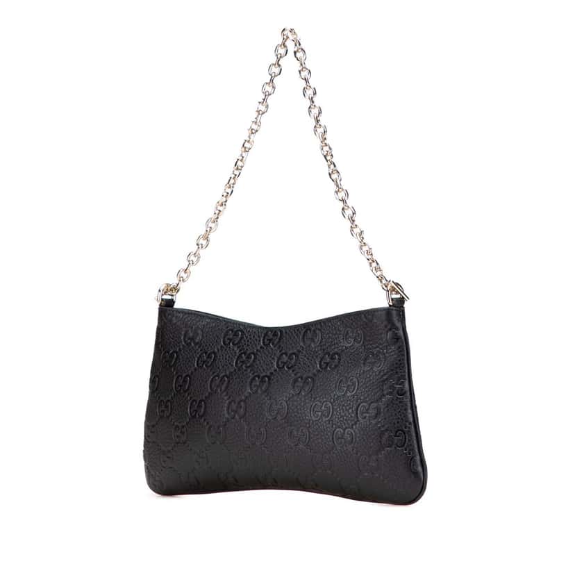 Gucci Medium GG Emblem Embossed Leather Shoulder Bag Black Leather Good condition - Back View