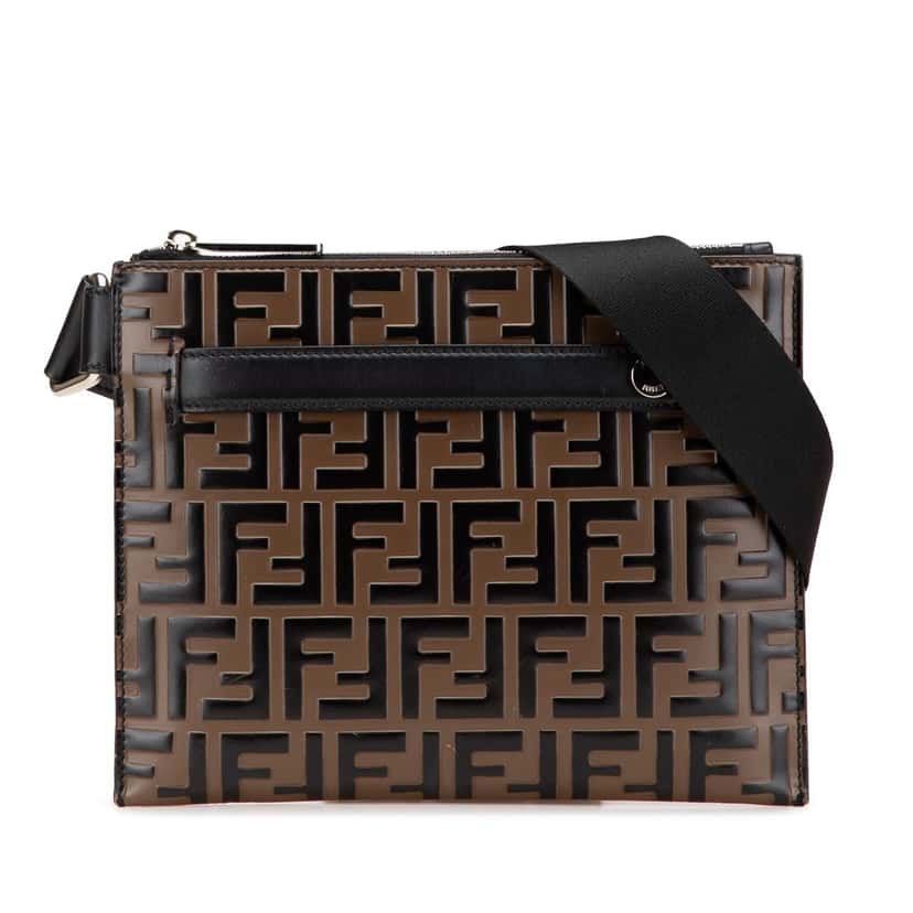 Fendi FF Embossed Leather 1974 Crossbody Brown Leather Good condition - Front View