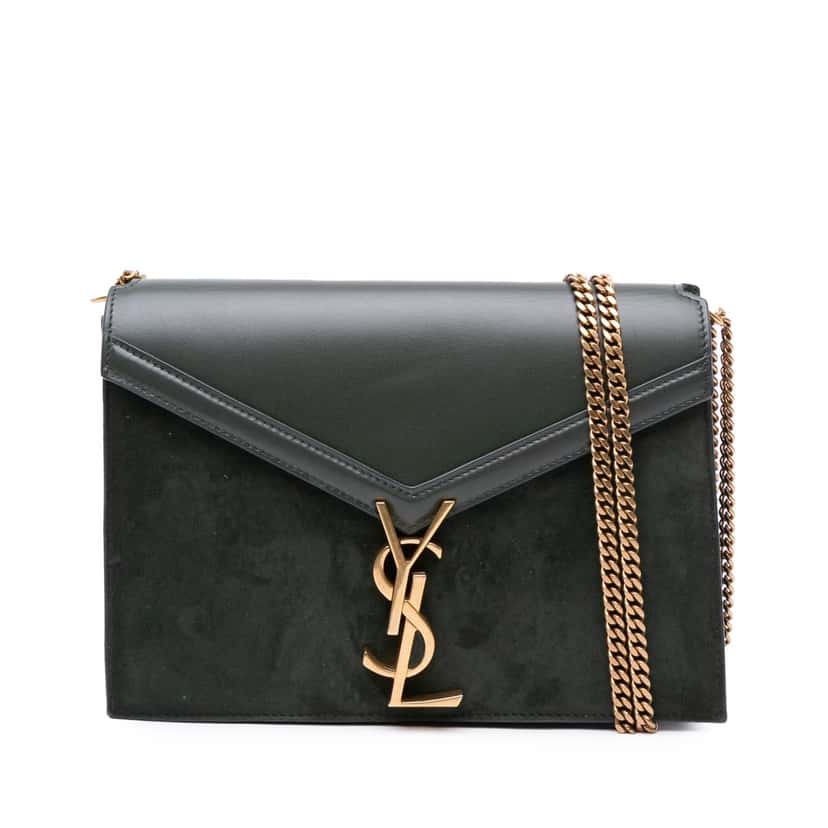 Saint Laurent Suede and Calfskin Monogram Cassandra Clasp Bag Green Leather Good condition - Front View