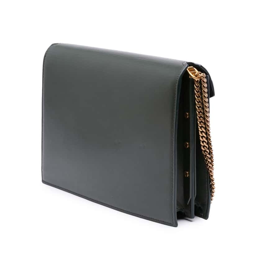 Saint Laurent Suede and Calfskin Monogram Cassandra Clasp Bag Green Leather Good condition - Back View