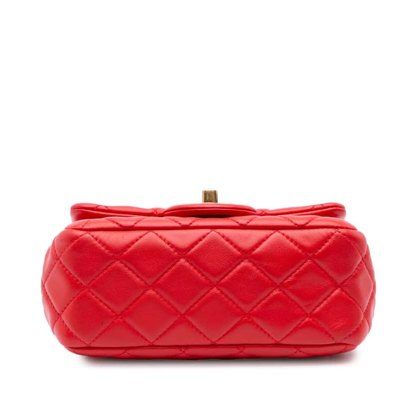Chanel Mini Square Classic Lambskin Pearl Crush Single Flap Red Leather Very good condition - Inside View