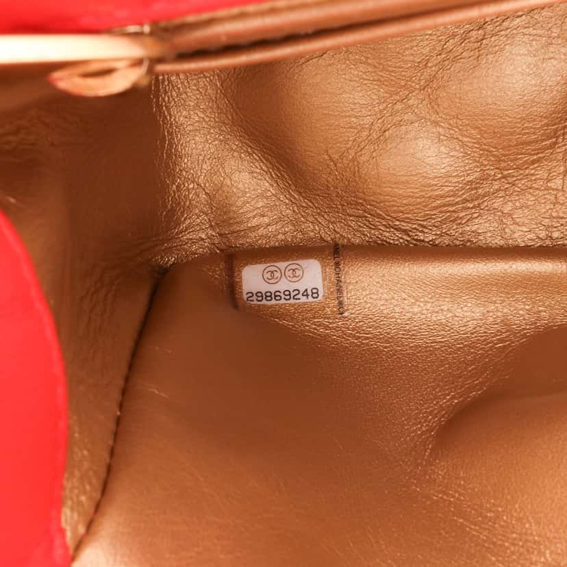 Chanel Mini Square Classic Lambskin Pearl Crush Single Flap Red Leather Very good condition - Box View