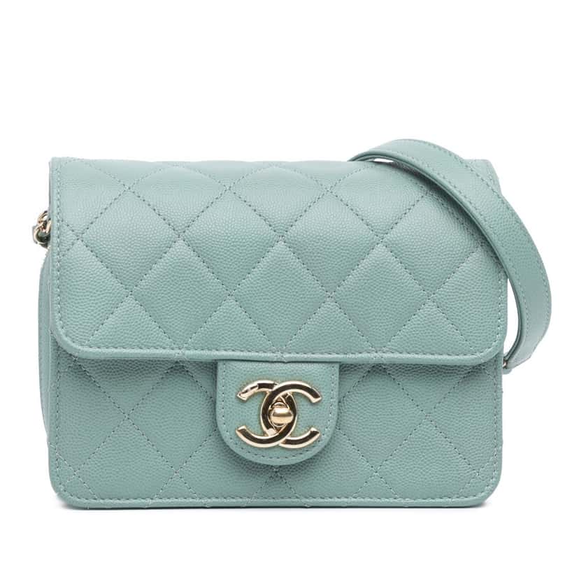 Chanel Mini Caviar Like a Wallet Flap Blue Leather Good condition - Front View