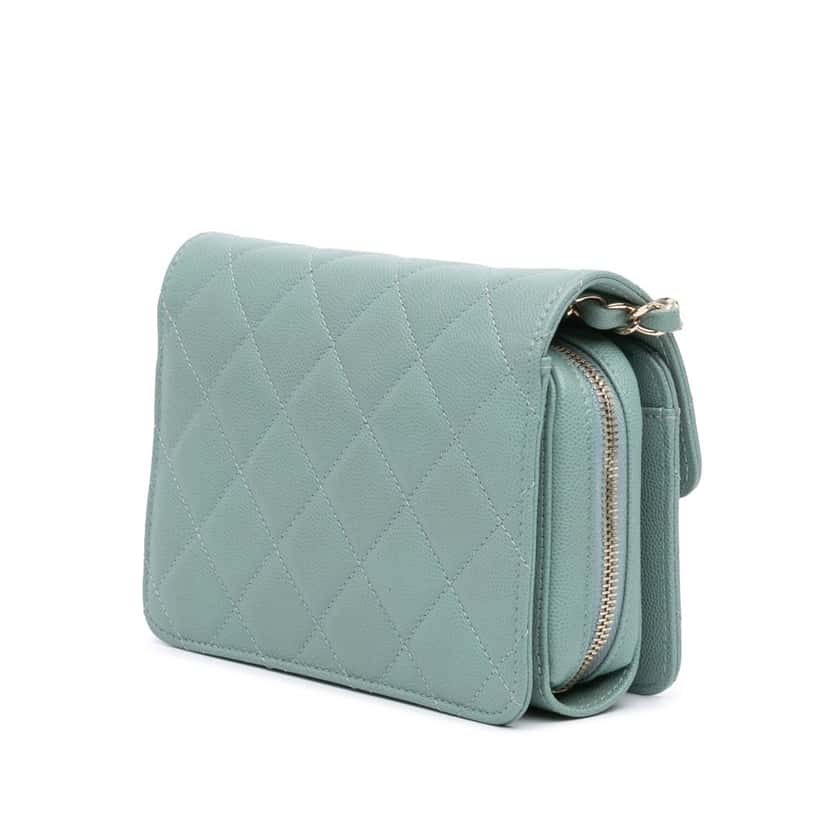 Chanel Mini Caviar Like a Wallet Flap Blue Leather Good condition - Back View