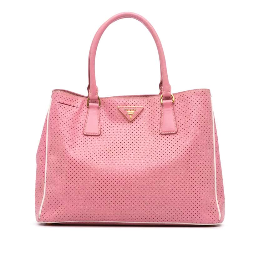 Prada Perforated Saffiano Galleria Tote Pink Leather Good condition - Front View