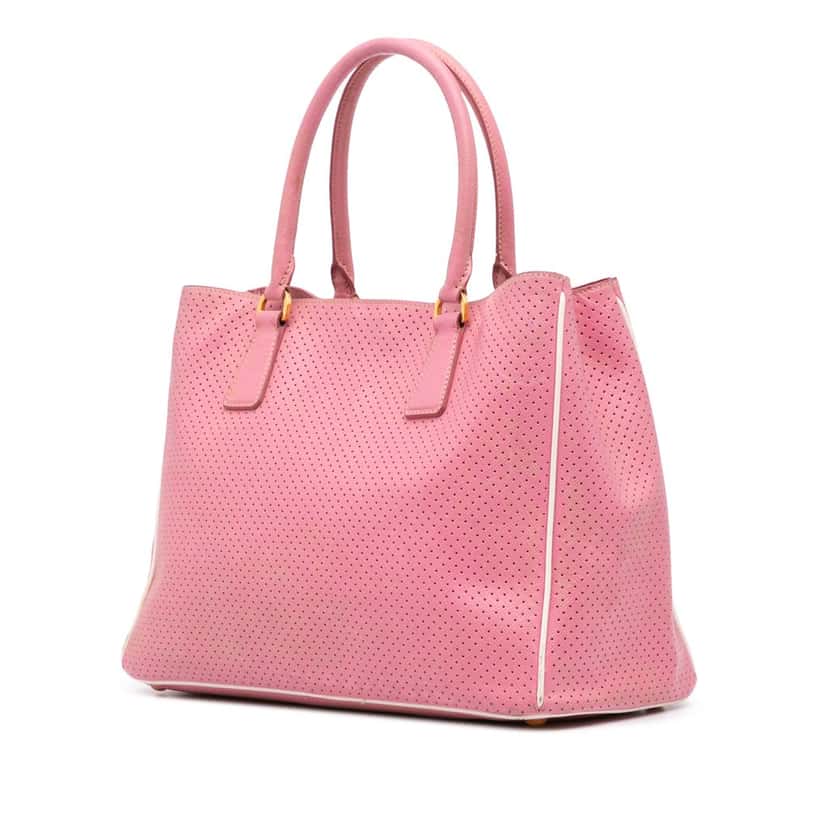 Prada Perforated Saffiano Galleria Tote Pink Leather Good condition - Back View
