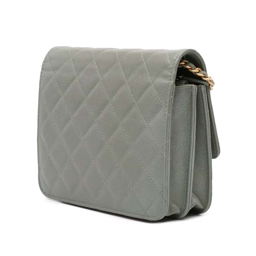 Chanel Quilted Caviar Square Wallet on Chain Green Leather Good condition - Back View
