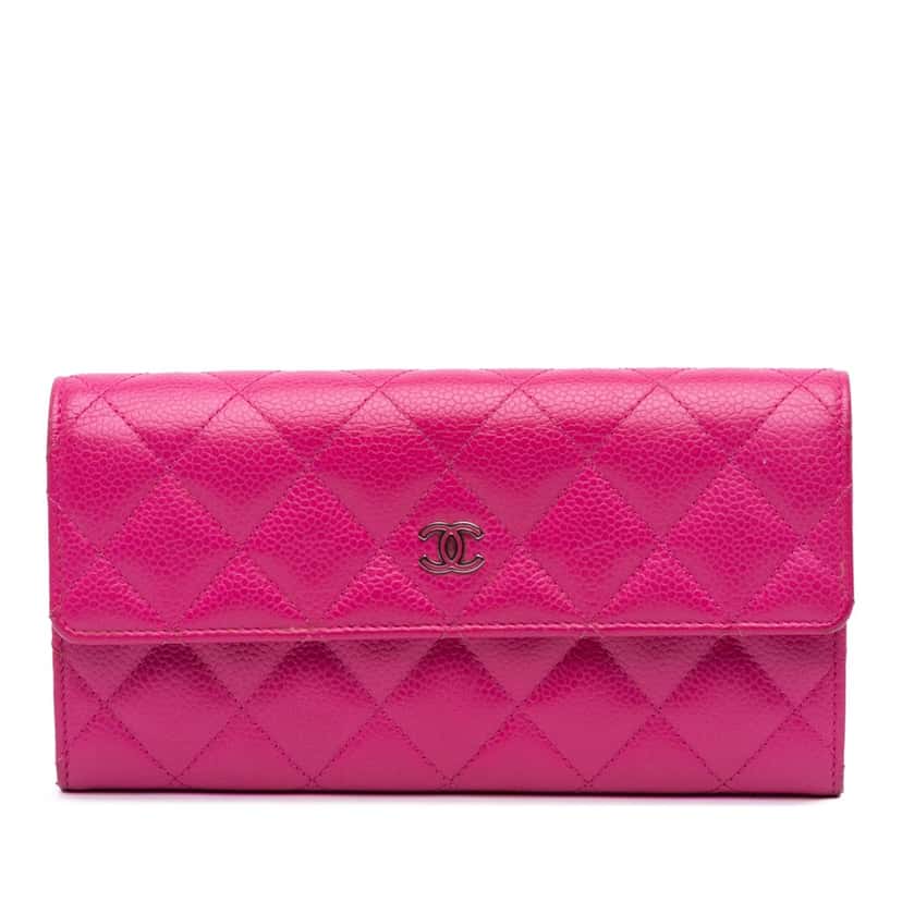 Chanel CC Quilted Caviar Long Wallet Pink Leather Good condition - Front View