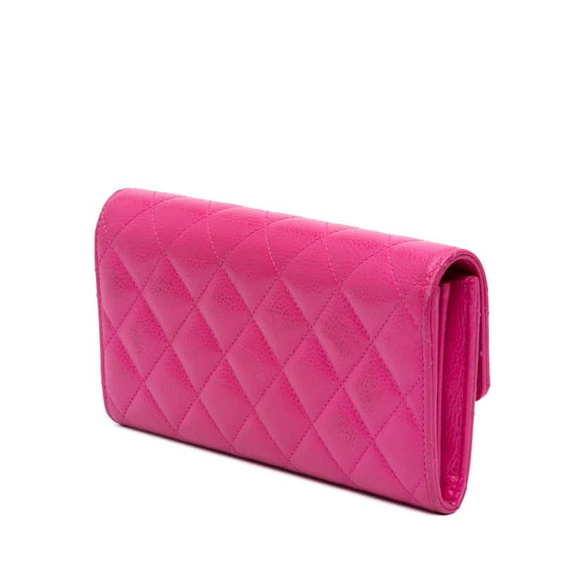 Chanel CC Quilted Caviar Long Wallet Pink Leather Good condition - Back View