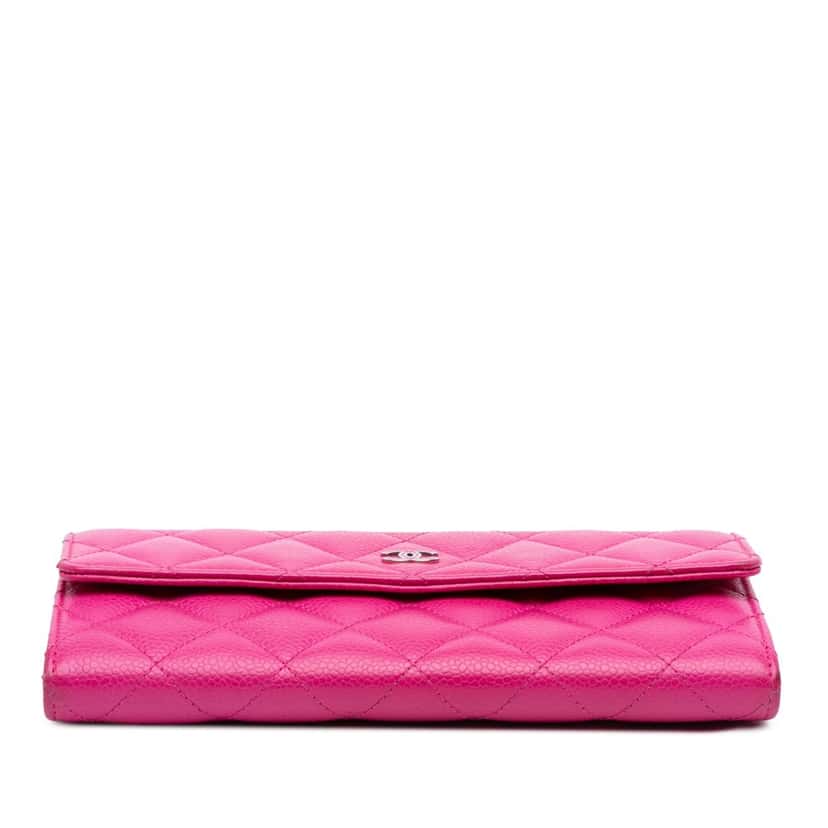 Chanel CC Quilted Caviar Long Wallet Pink Leather Good condition - Inside View