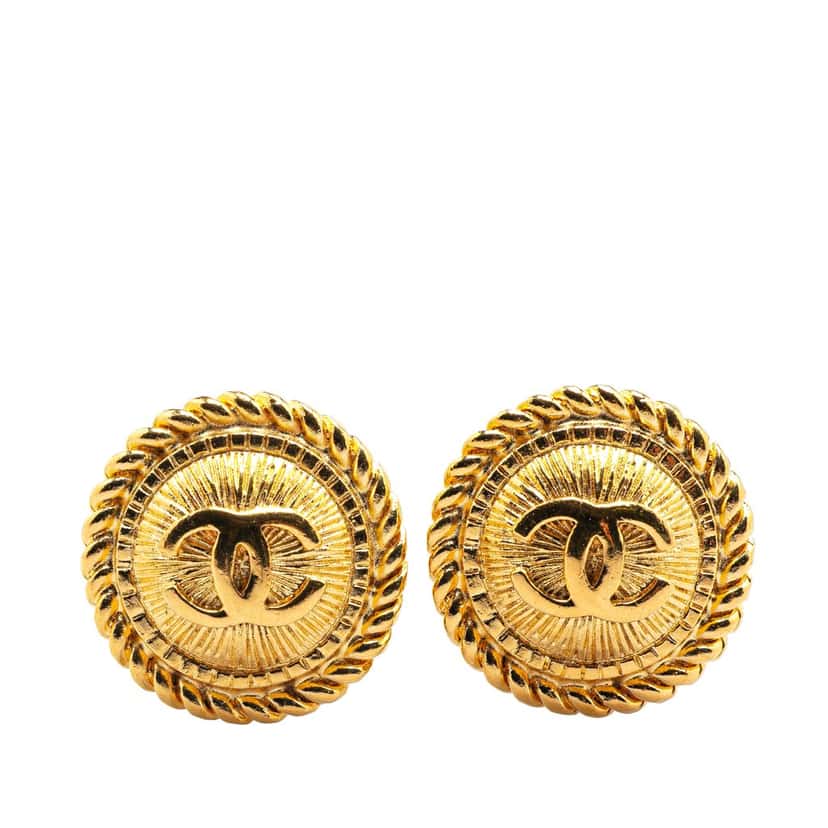 Chanel Gold Plated CC Round Clip On Earrings Gold Metal Good condition - Front View