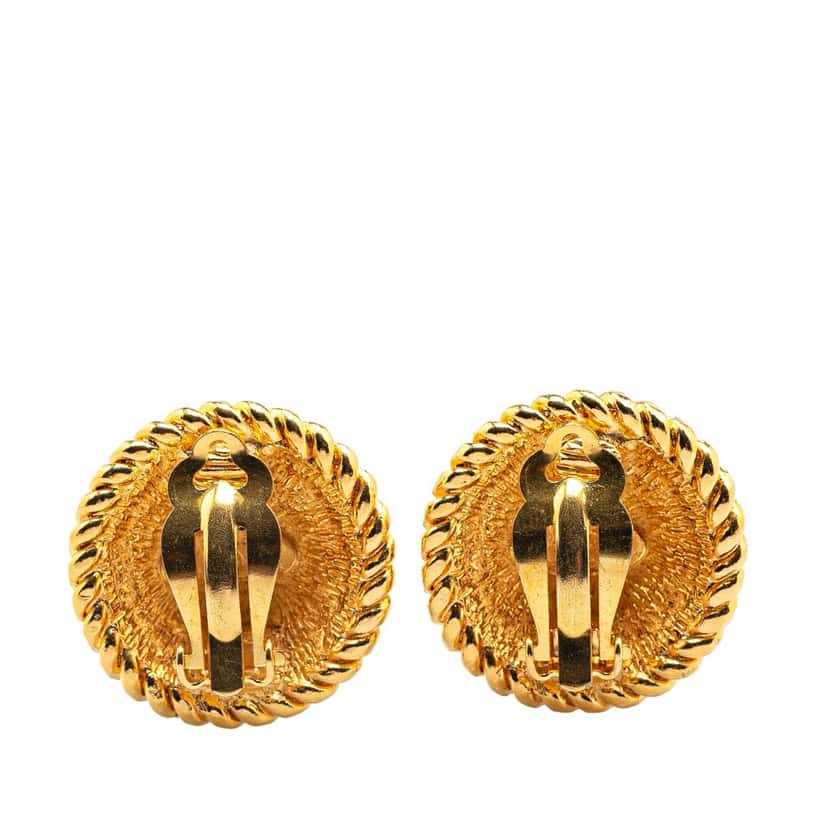 Chanel Gold Plated CC Round Clip On Earrings Gold Metal Good condition - Back View
