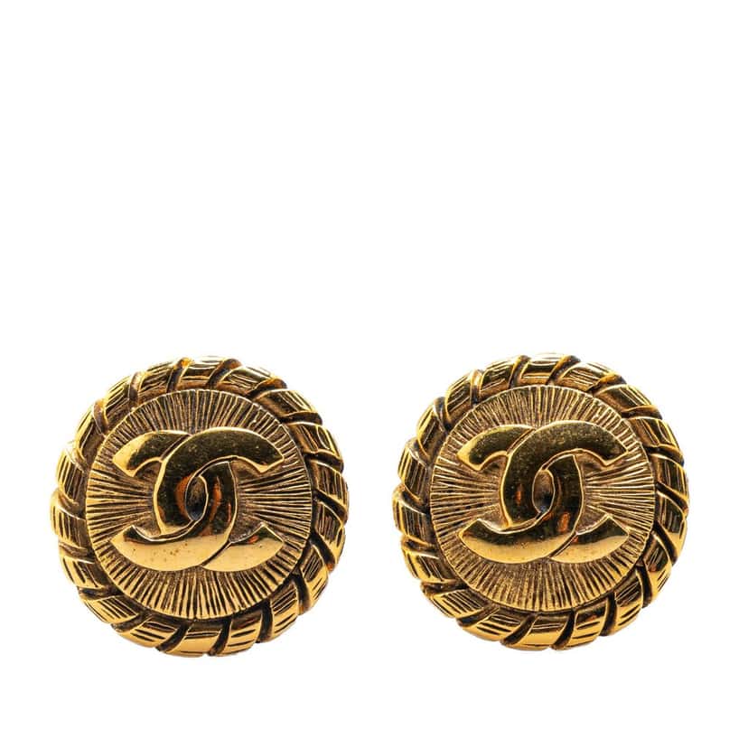 Chanel Gold Plated CC Clip On Earrings Gold Metal Good condition - Front View