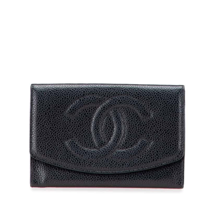 Chanel CC Caviar Trifold Wallet Black Leather Good condition - Front View