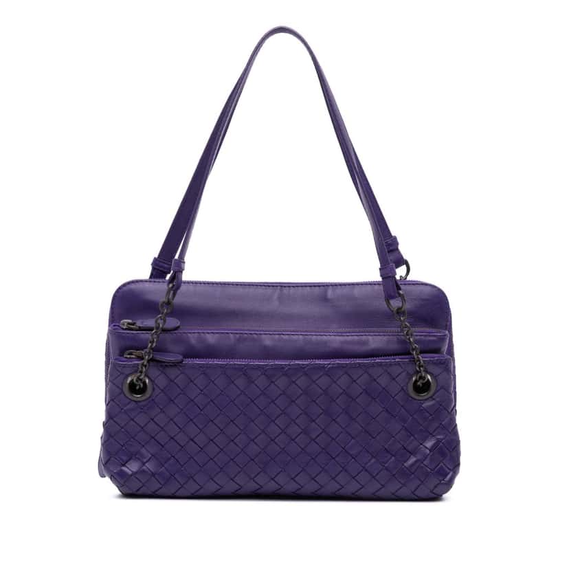 Bottega Veneta Nappa Intrecciato Triple Zip Shoulder Bag Purple Leather Good condition - Front View