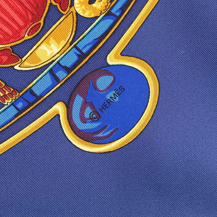 Hermès Scarabees Et Pectoraux Silk Scarf Blue Silk Good condition - Inside View