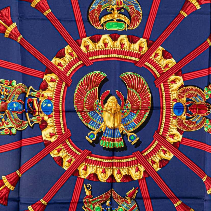 Hermès Scarabees Et Pectoraux Silk Scarf Blue Silk Good condition - Box View