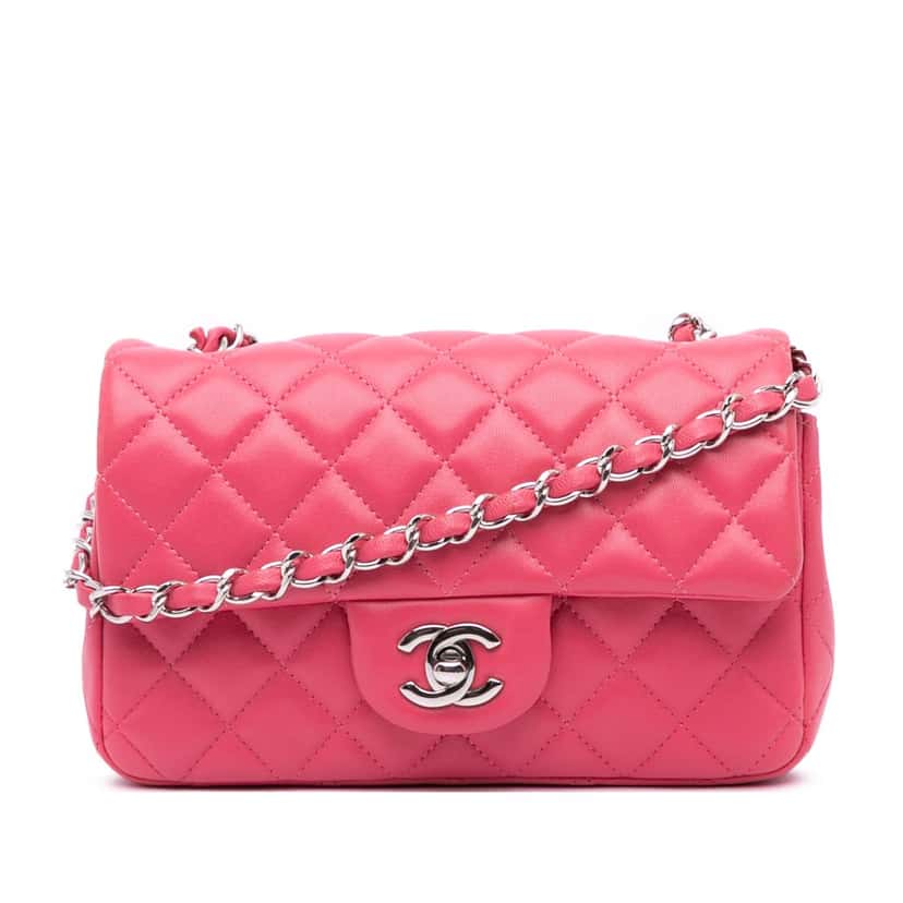 Chanel Mini Rectangular Classic Lambskin Single Flap Pink Leather Good condition - Front View