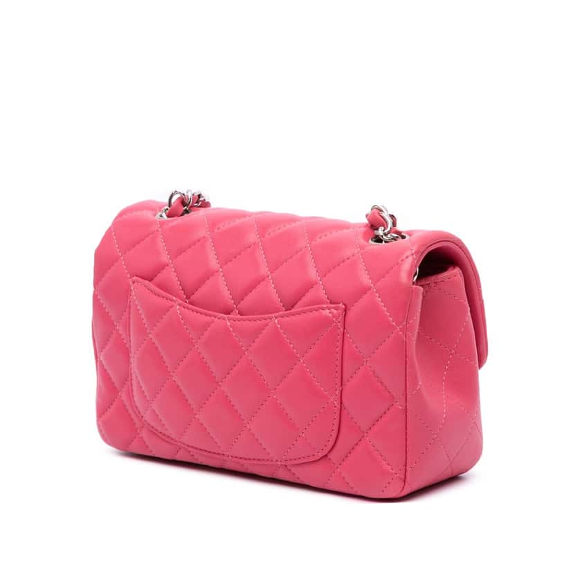 Chanel Mini Rectangular Classic Lambskin Single Flap Pink Leather Good condition - Back View