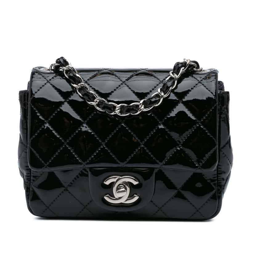 Chanel Mini Square Classic Patent Single Flap Black Leather Good condition - Front View