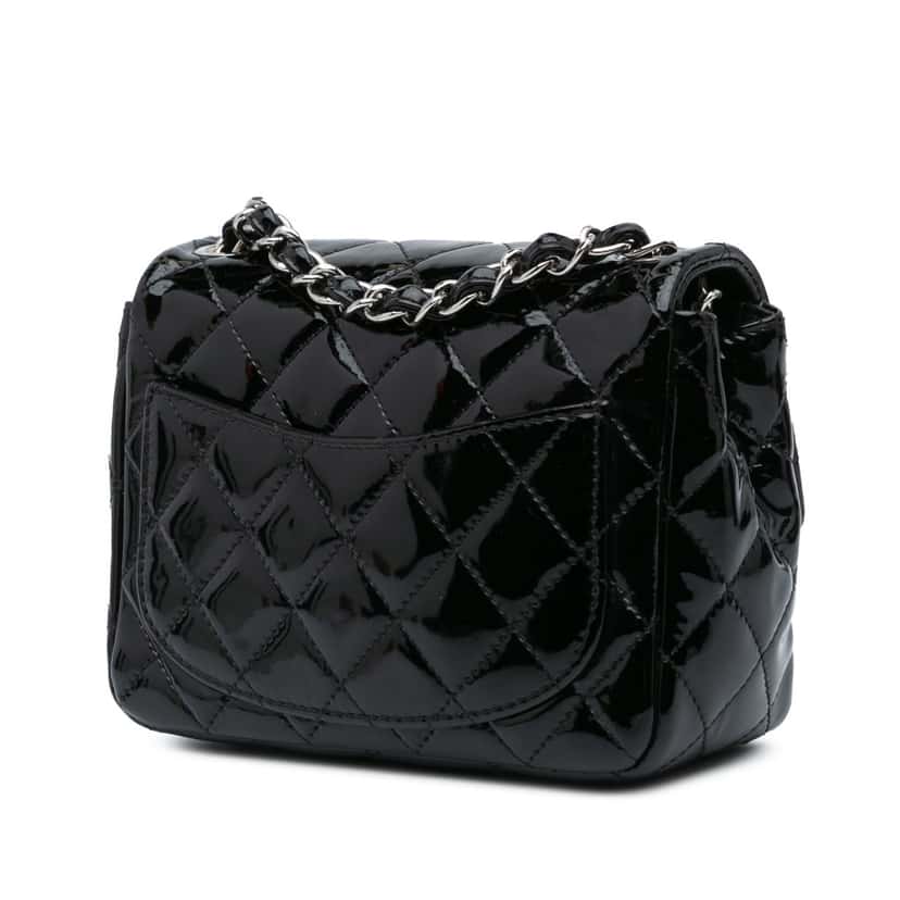 Chanel Mini Square Classic Patent Single Flap Black Leather Good condition - Back View