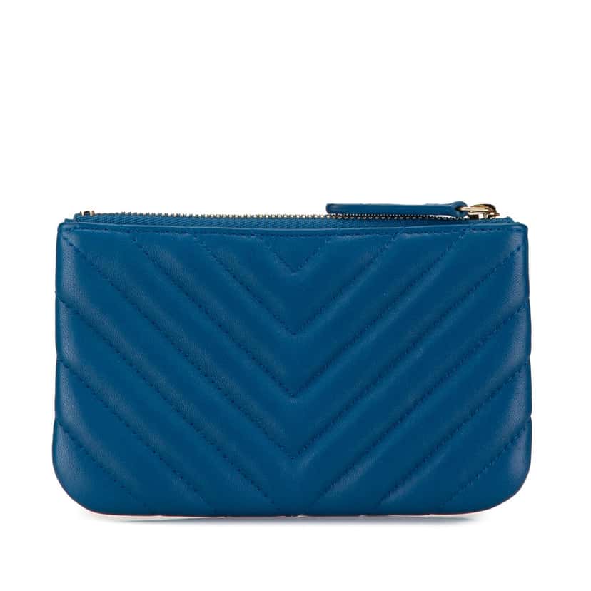 Chanel Chevron Lambskin O Case Pouch Blue Leather Good condition - Inside View