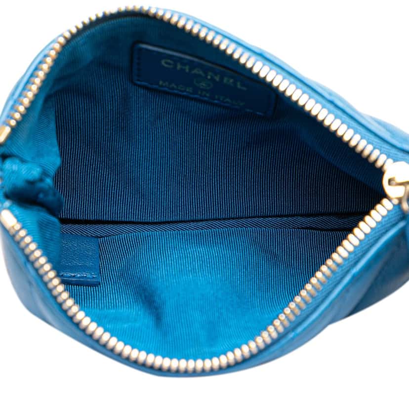 Chanel Chevron Lambskin O Case Pouch Blue Leather Good condition - Box View