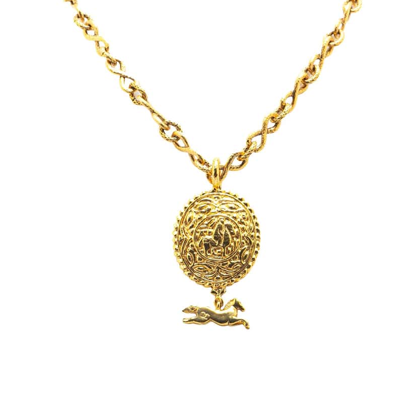Chanel Gold Plated Knight Horse Pendant Necklace Gold Metal Good condition - Front View