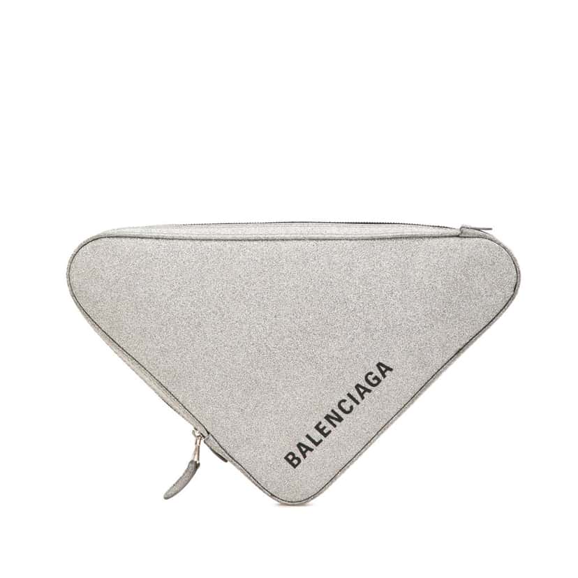 Balenciaga Medium Leather Triangle Clutch Silver Leather Good condition - Front View