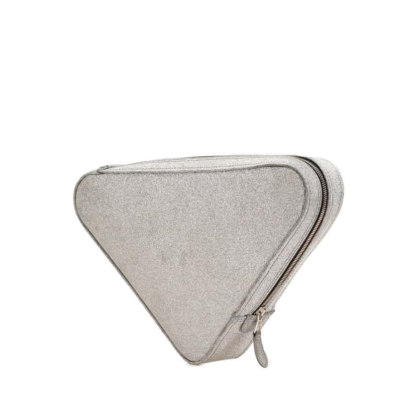 Balenciaga Medium Leather Triangle Clutch Silver Leather Good condition - Back View