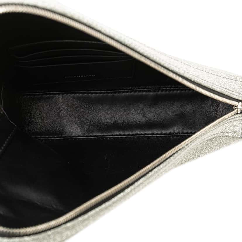 Balenciaga Medium Leather Triangle Clutch Silver Leather Good condition - Model View