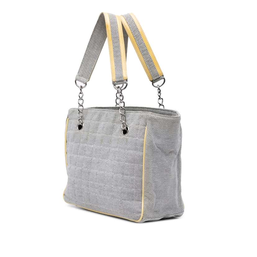 Chanel CC Camellia No. 5 Choco Bar Canvas Tote Grey Canvas Good condition - Back View