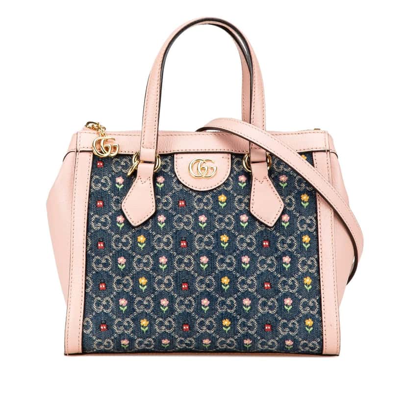 Gucci Small GG Denim Embroidery Ophidia Satchel Blue Denim Good condition - Front View